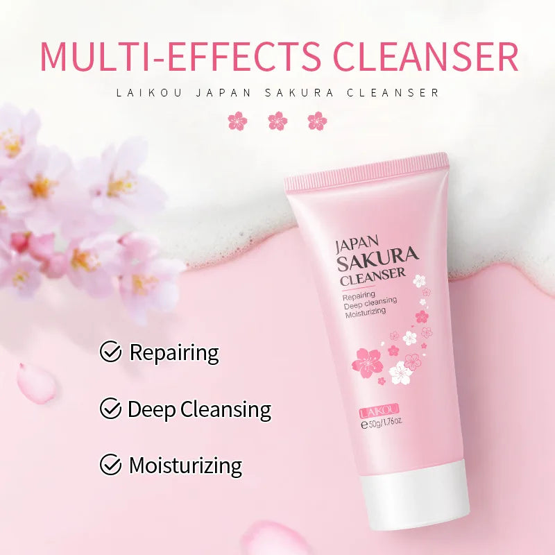 LAIKOU Japan Sakura Cleanser Reparing Gengle Deep Cleaning Moisturizing Remove Blackhead Pore Face Skin Care Skin Cleanser 50g