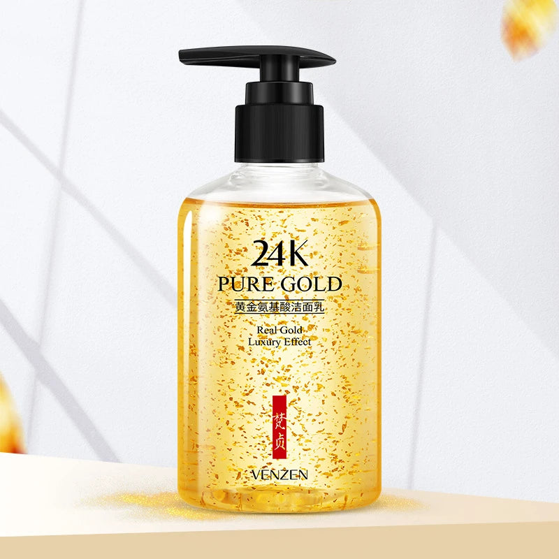 Amino Acid 24K Gold Facial Cleanser Deep Cleansing Moisturizing Oil Control Cleaner Mild Cleansing Gel Skin Care Face Washing