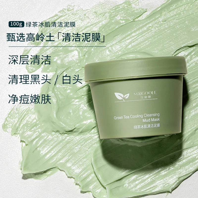 Deep Clean Green Tea Clay Mask Face Mask for Ance Skin Purifying Remove Pimples Blackheads Mud Facial Cleaning Mask 100g