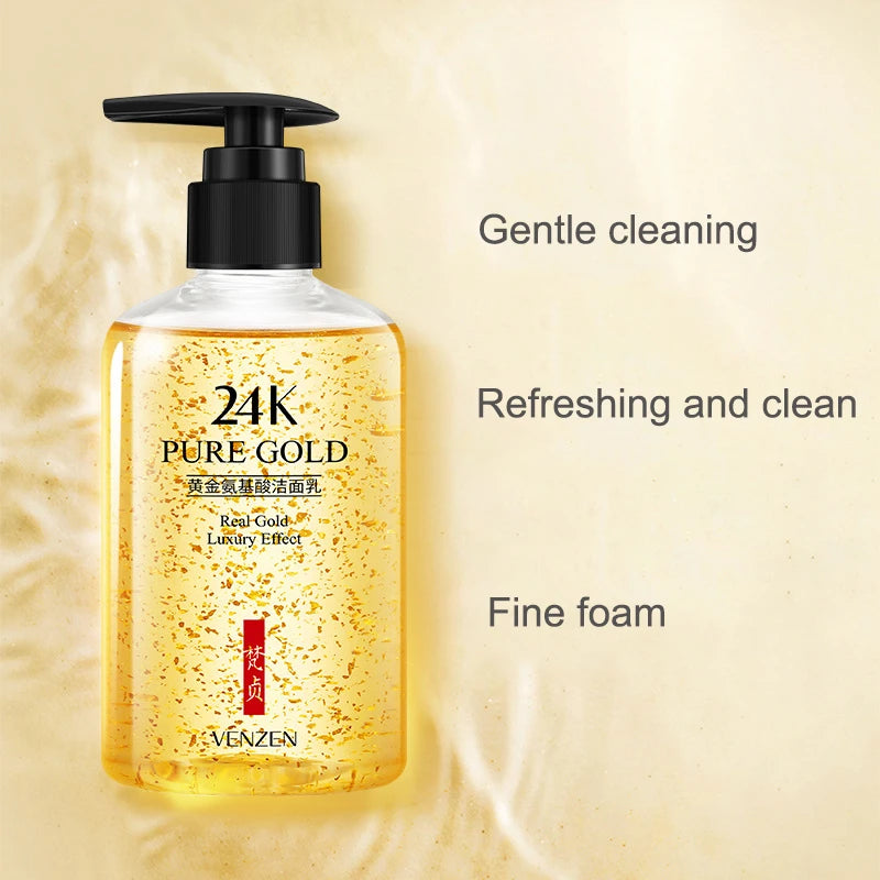 Amino Acid 24K Gold Facial Cleanser Deep Cleansing Moisturizing Oil Control Cleaner Mild Cleansing Gel Skin Care Face Washing