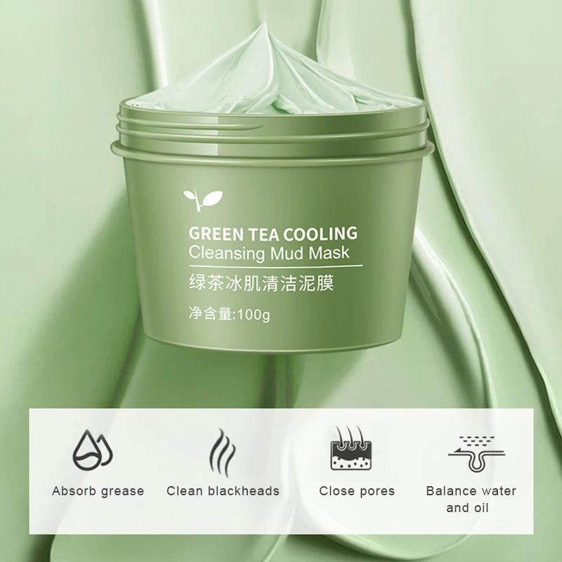 Deep Clean Green Tea Clay Mask Face Mask for Ance Skin Purifying Remove Pimples Blackheads Mud Facial Cleaning Mask 100g