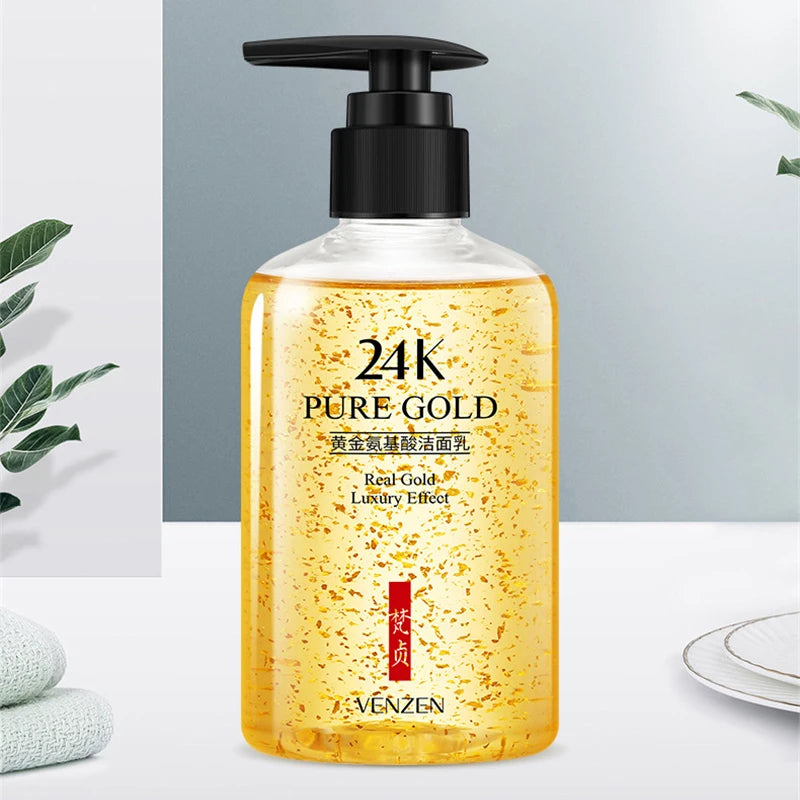 Amino Acid 24K Gold Facial Cleanser Deep Cleansing Moisturizing Oil Control Cleaner Mild Cleansing Gel Skin Care Face Washing