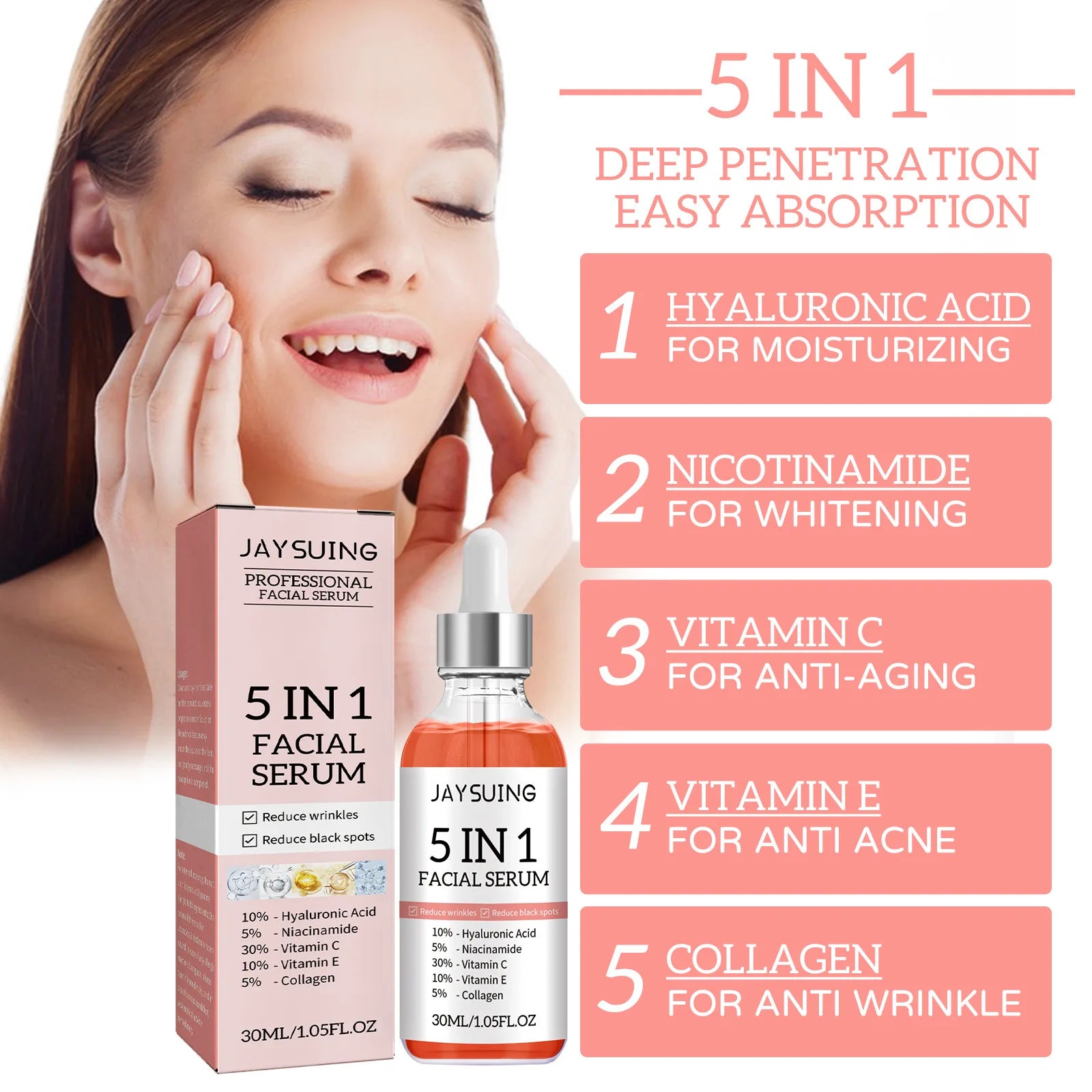 5 In 1 Face Serum  Vitamin C Fade Spots Shrink Pores Skin Care Produce