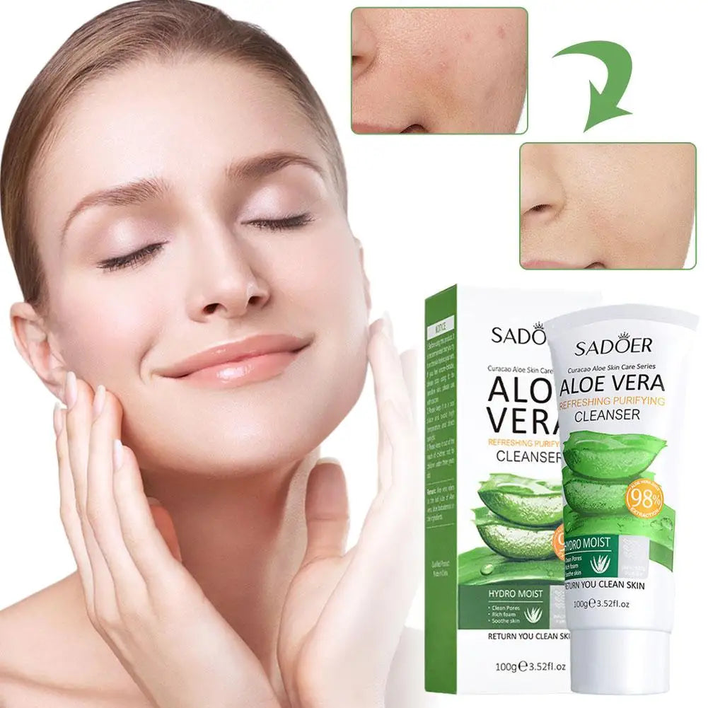 Aloe Vera Facial Cleanser Cleaning Acne Spots Blackhead Skin Control Treatment Oil Shrink Pores Care Moisturizing Refreshin L7T6