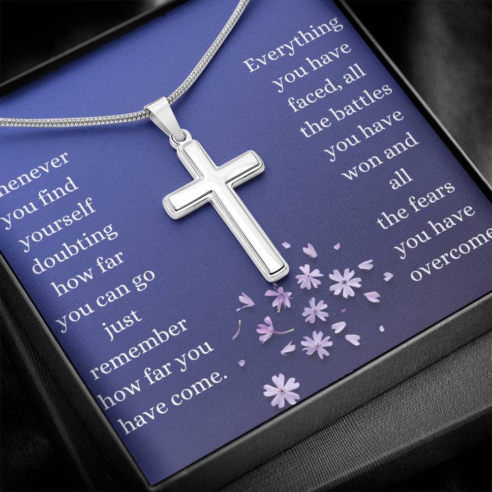 Gift for my daughter/ positive affirmation necklace/ keep going/ cross necklace