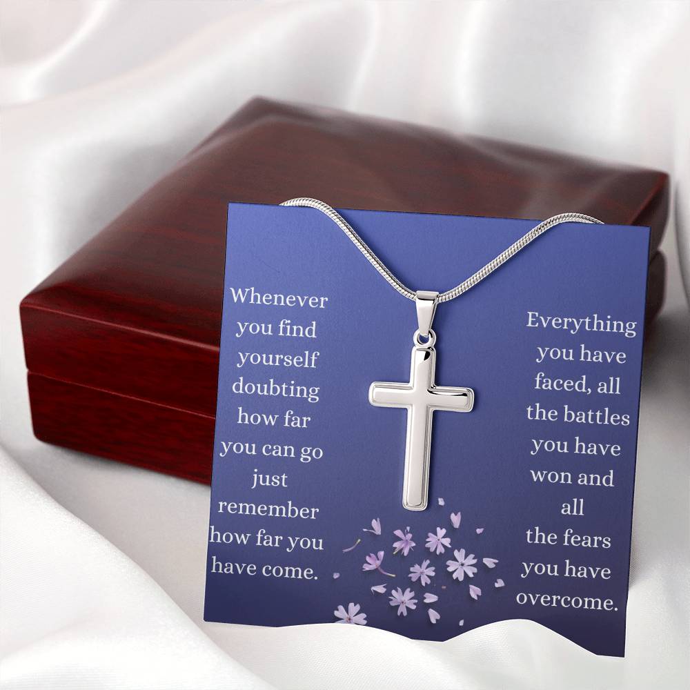 Gift for my daughter/ positive affirmation necklace/ keep going/ cross necklace