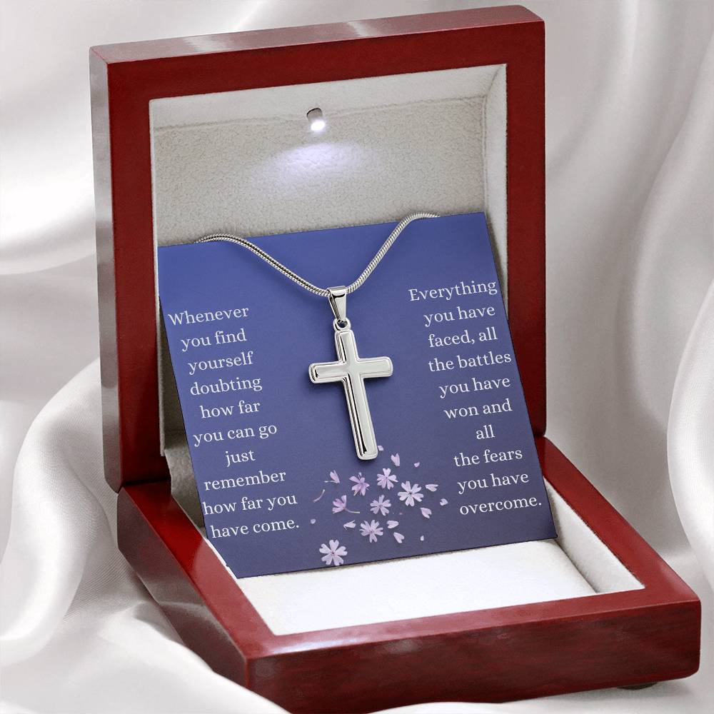 Gift for my daughter/ positive affirmation necklace/ keep going/ cross necklace