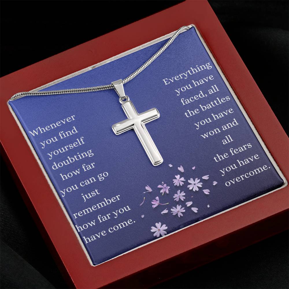 Gift for my daughter/ positive affirmation necklace/ keep going/ cross necklace